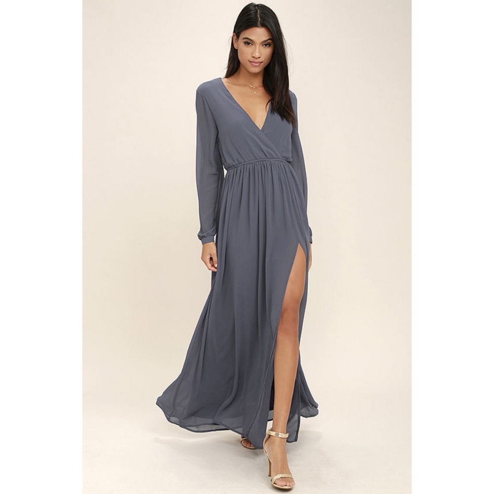 LULU'S SLATE GREY LONG SLEEVE MAXI DRESS